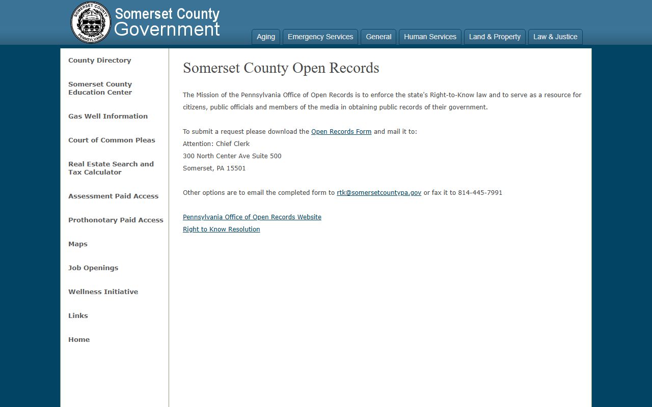 Somerset County booking photo request through county Open Records