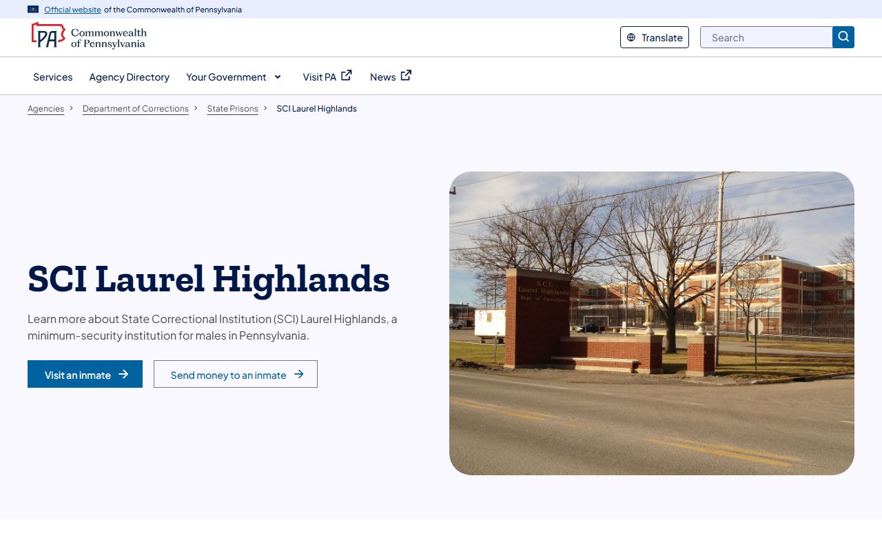 PA DOC SCI Laurel Highlands facility page